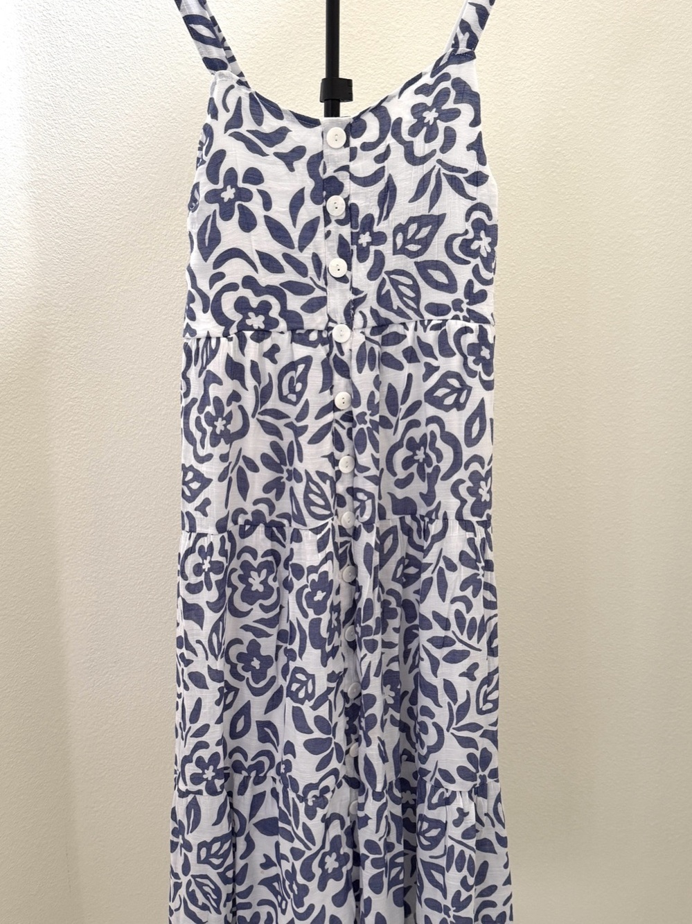 Iris Bloom Women's Blue White Floral Seersucker Smocked Maxi Dress Size L